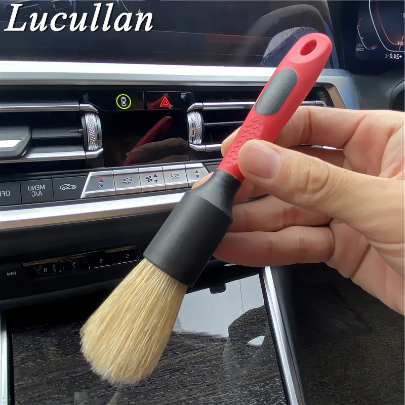 Lucullan 20% Denser Orginal Bristle Interior Cleaning Tools 28CM Red All Rubber Handle Car Detailing Brushes