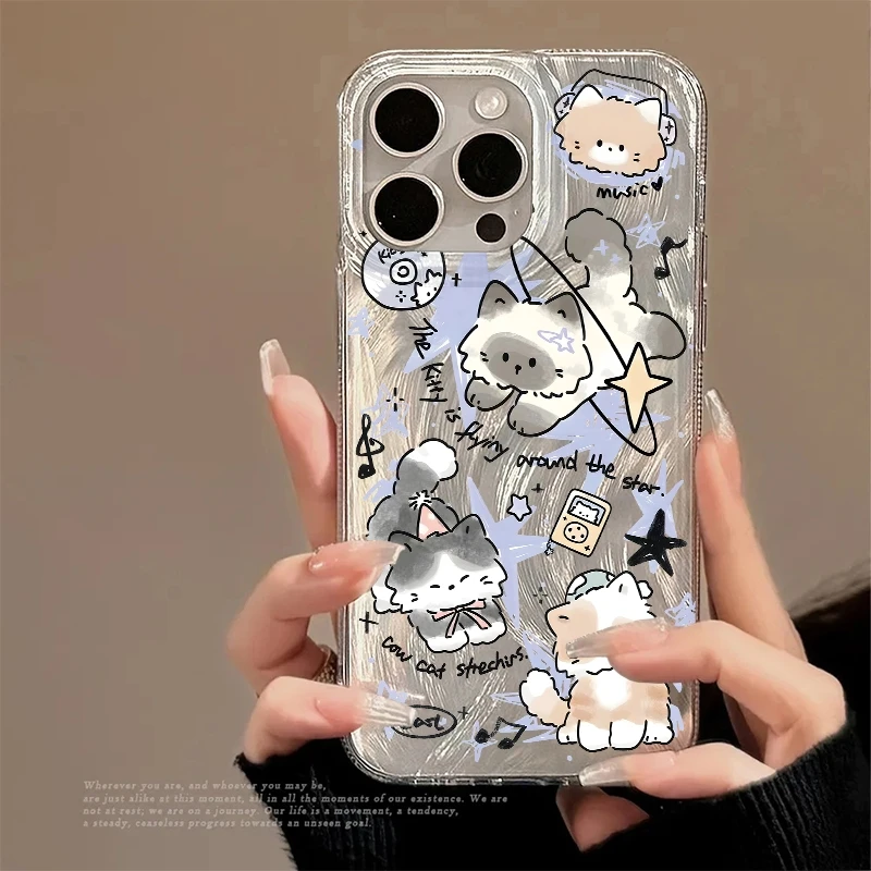

Phone Case Flying Cat in Space Pattern For iPhone 17 11 12 13 14 15 16 Pro Max XS X XR 7 8 Plus 16E 17 Air Silicone Bumper Cover