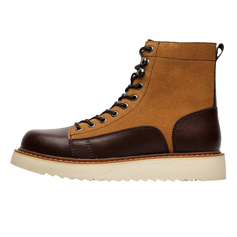 

CLAIAMI Luxury Leather Ankle Boots for Men Patchwork Tooling Outdoor Ridding Men Boots Locomotive Paratrooper Casual Men Shoes