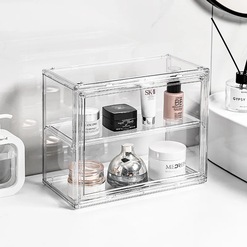 Transparent Acrylic Storage Box Stackable, Wall Mountable Magnetic Door Storage Case for Toys, Cosmetics, Books, Handbag Storage