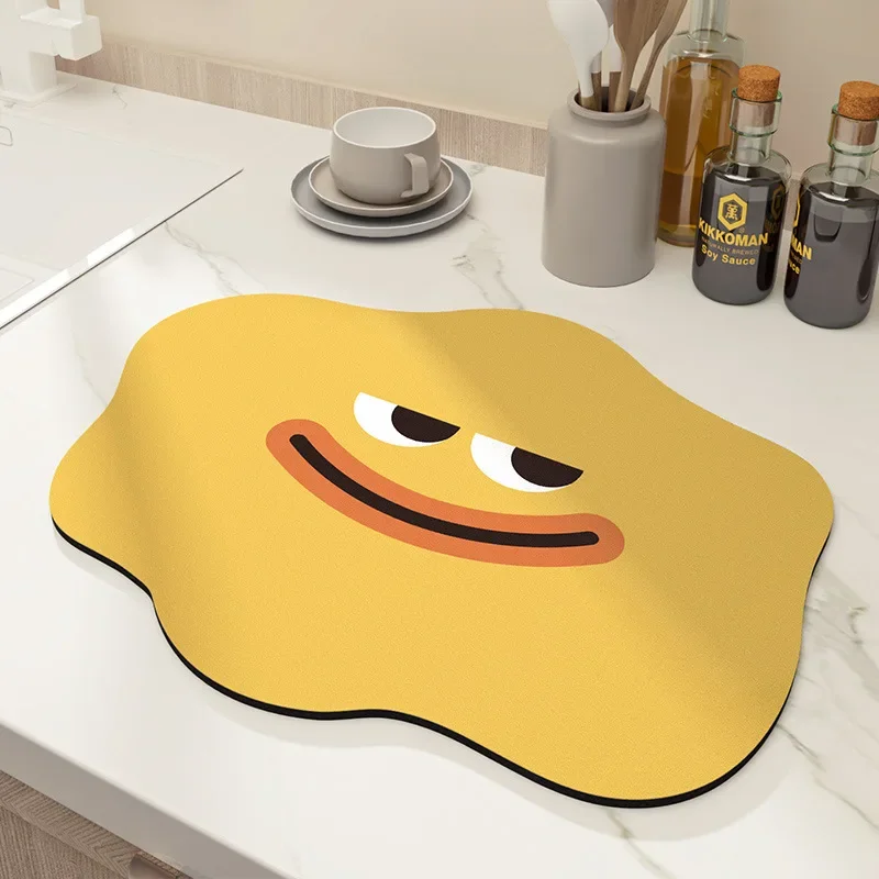 Cute Dish Drying Mat Water Absorption Tableware Drying Mat for Kitchen Countertop Home Decoration Non-Slip Drying Mat