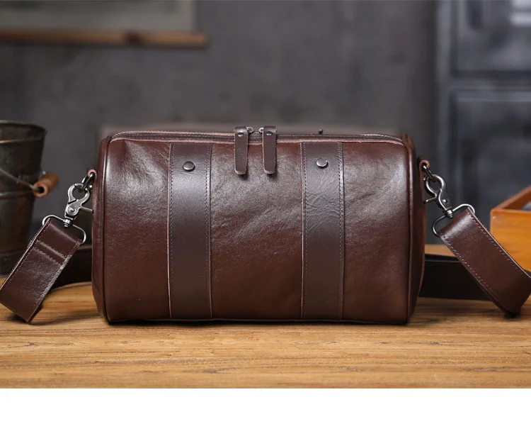 Outdoor-Reisen hochwertige echtes Leder Herren schwarze Zylinder Umhängetasche lässig Designer handgefertigte Rindsleder Umhängetasche – Detail 26