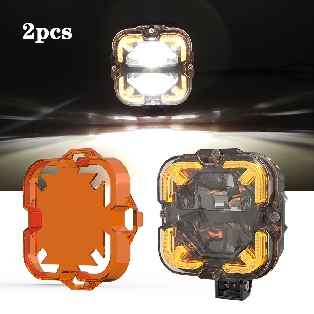 

2 шт. светодиодные рабочие фары с абажуром для грузовика Jeep Off Road SUV UTV ATV Автомобильные фары Светодиодные фары 12 В 24 В Белый и Янтарный прожектор