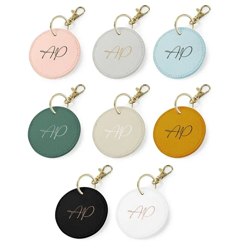 

Custom Logo PU Leather Keychain Pendant Round Laser Engrave Key Chain Holder for Friend Lover Personalized Car Keyring Gift