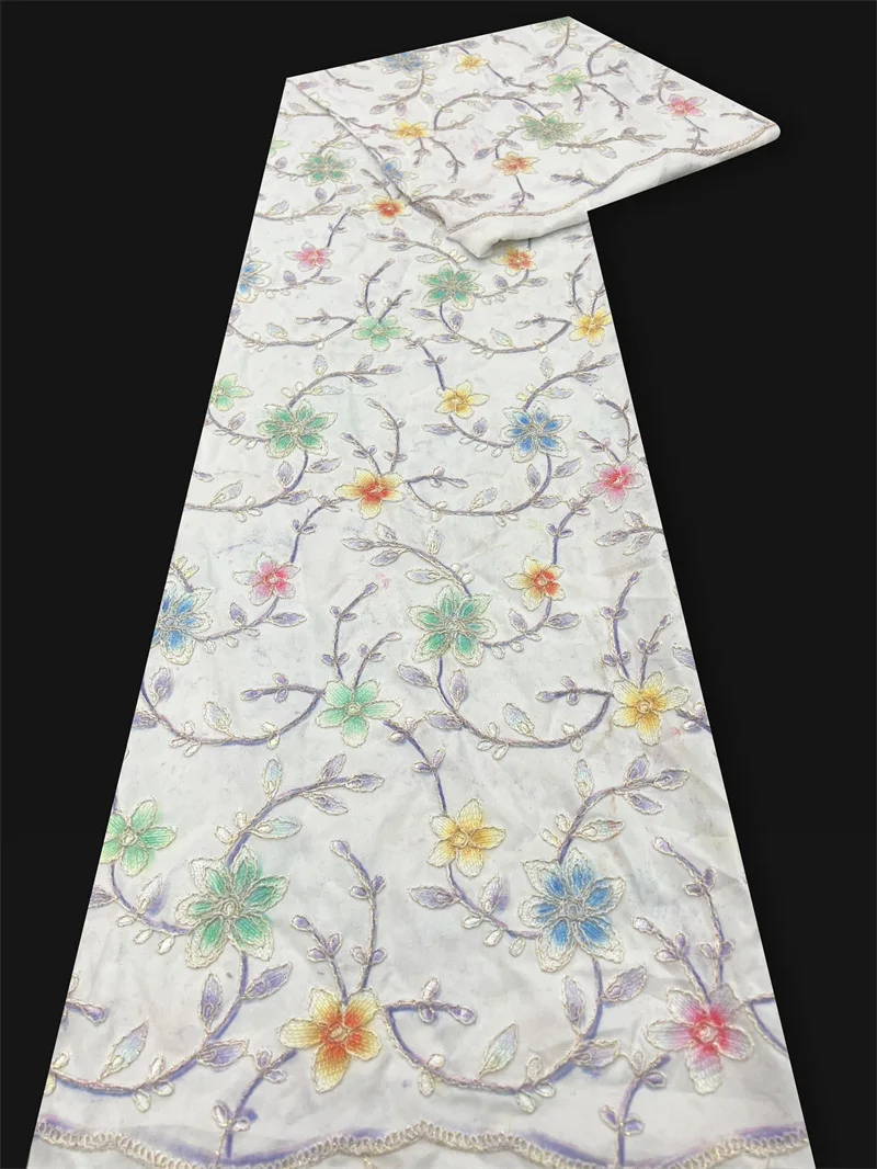 

French-style embroidered mesh lace fabric, printed flower iridescent luster dress, chiffon sewing fabric