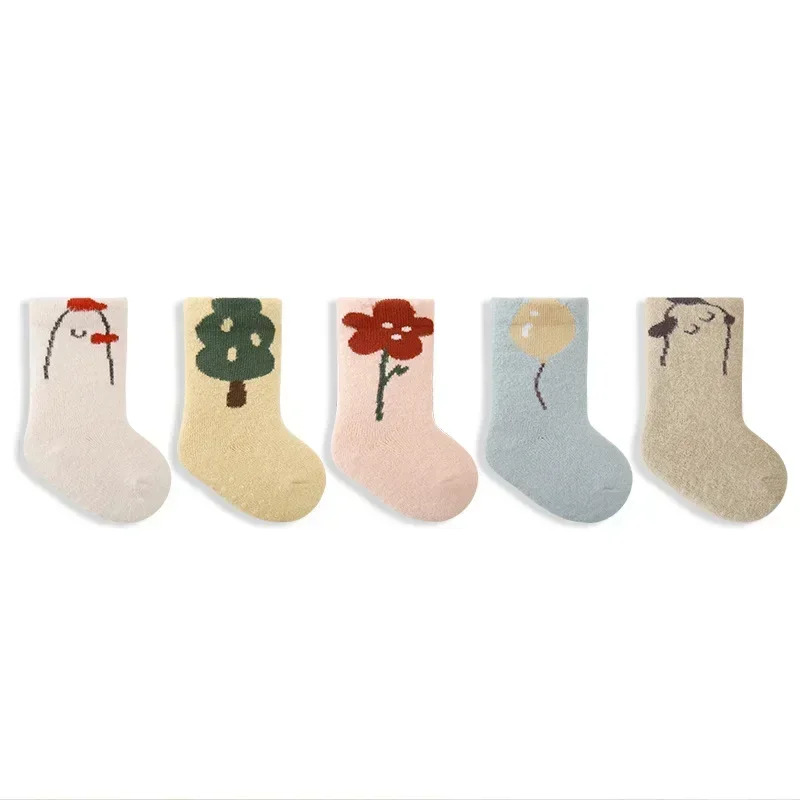 Kids Fashion Cartoon Thick Socks Baby Middle Tube Stockings Trampoline Long Socks Infant Toddler Boys Girls Home Thermal Socks