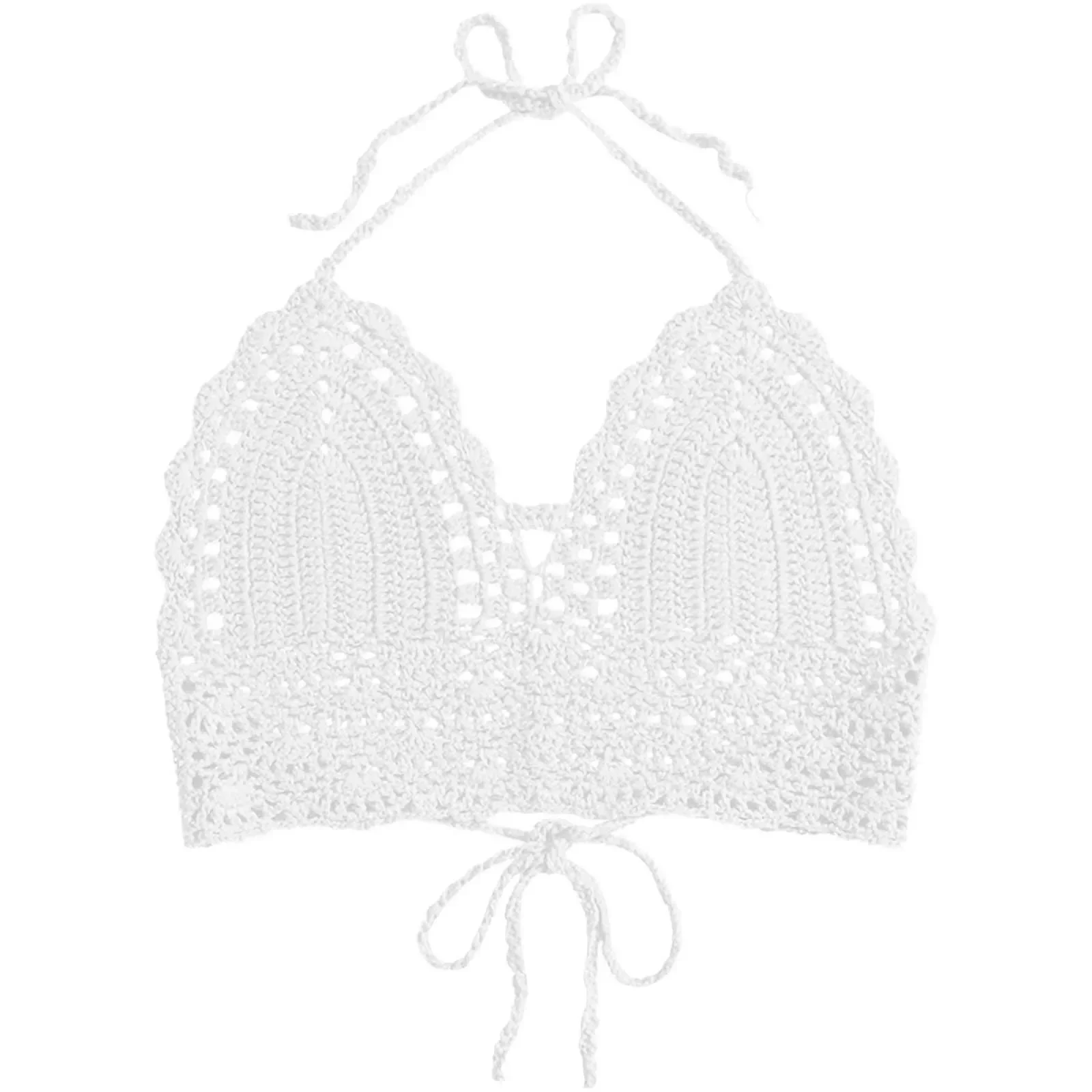 여성 캐주얼 비키니 커버 탑 솔리드 컬러 비치 할로우 우븐 수영복 홀터 드로우 스트링 레이스 업 여름 캐주얼 수영복