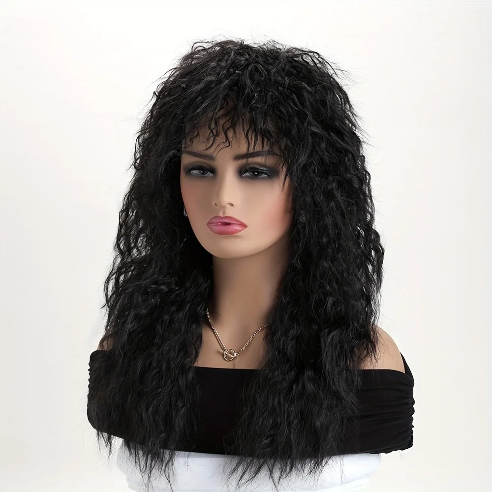 22 Ladies Fashion Fluffy Short Roll Black Heat Resistant Synthetic Rose Mesh Wig Headband