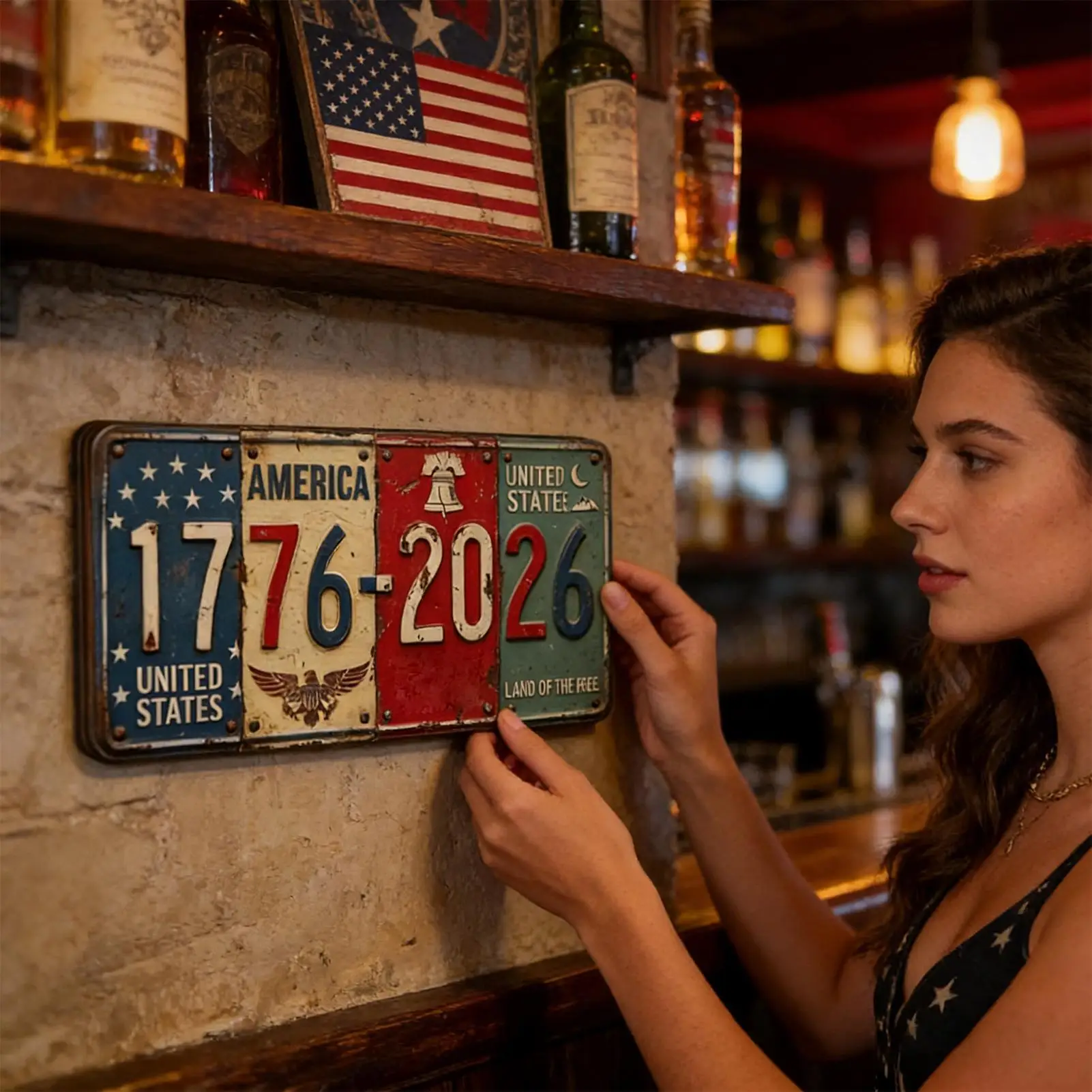 4th of July License Plate 250 Years Commemorative Sign 1776-2026 License Plate Wall Art for Home Living Room Bedroom Study Wall