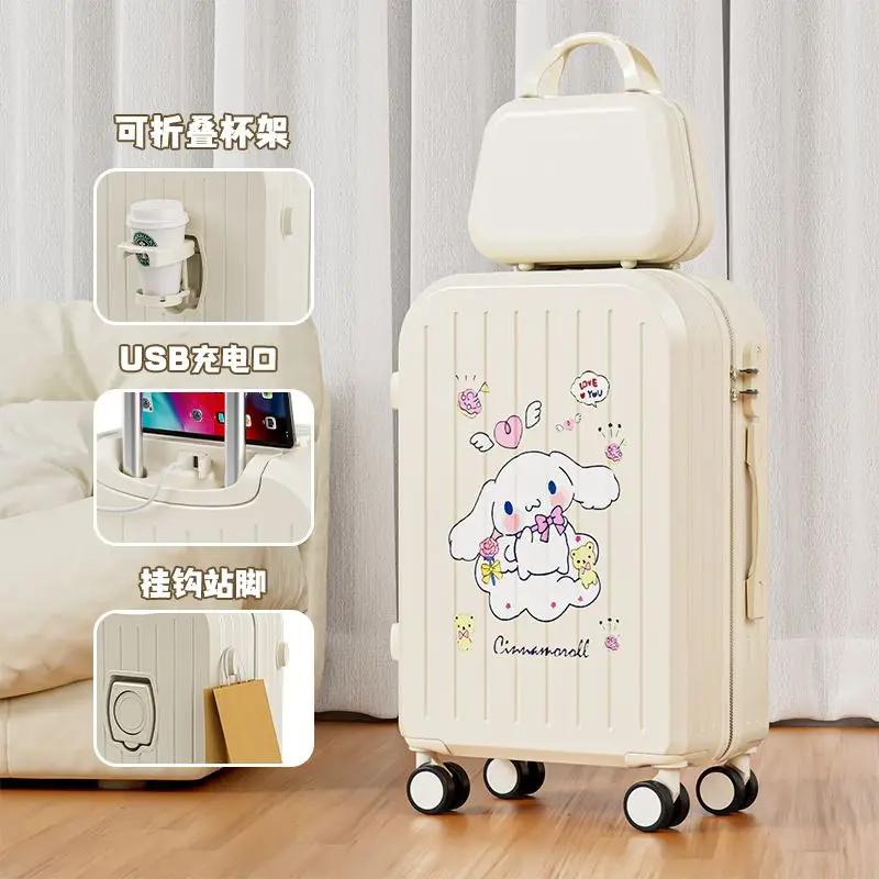 Cartoon Suitcase Sanrioed Kuromi Cinnamoroll 20-22-24Inch Trolley Case Melody Anime Kawaii Usb Charging Port Mute Student Travel