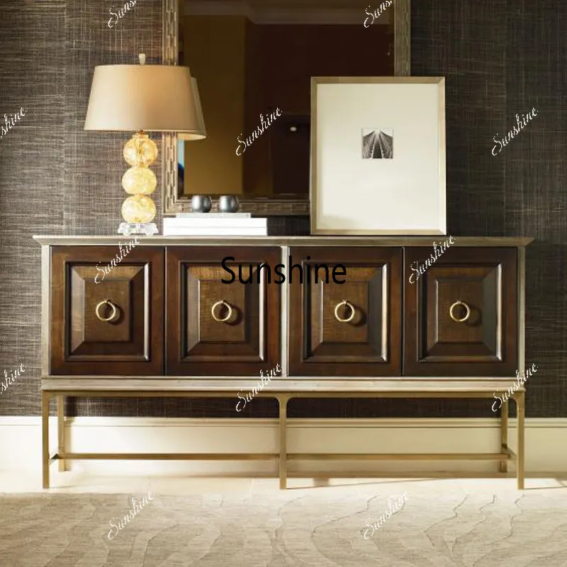 American postmodern solid wood foyer entrance TV cabinet, light luxury, decorated against the wall