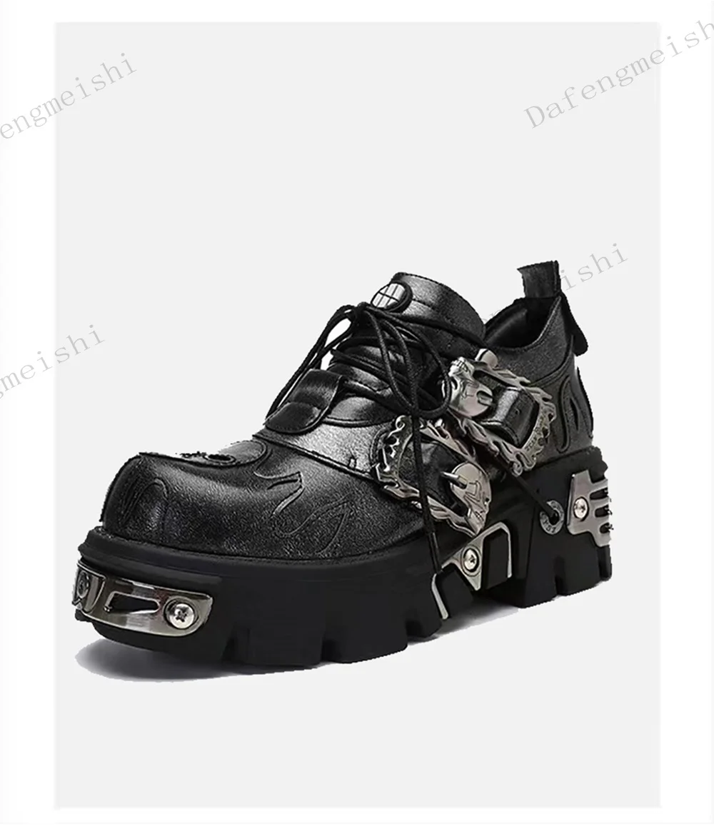 Women Gothic Platform Chunky Shoes Metal Buckle Decor Lace Up Punk Streetwear Thick Sole Non Slip Party Casual Footwear Shoes view 6