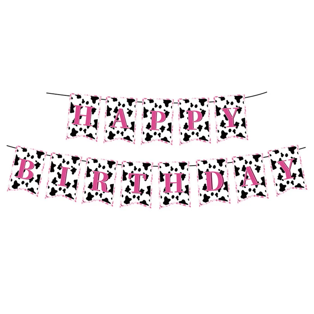 Cow Theme Party Decorations Balloon Plates Cups Print Supplies Disposable Tableware Set Birthday Baby Shower Decorations Pink