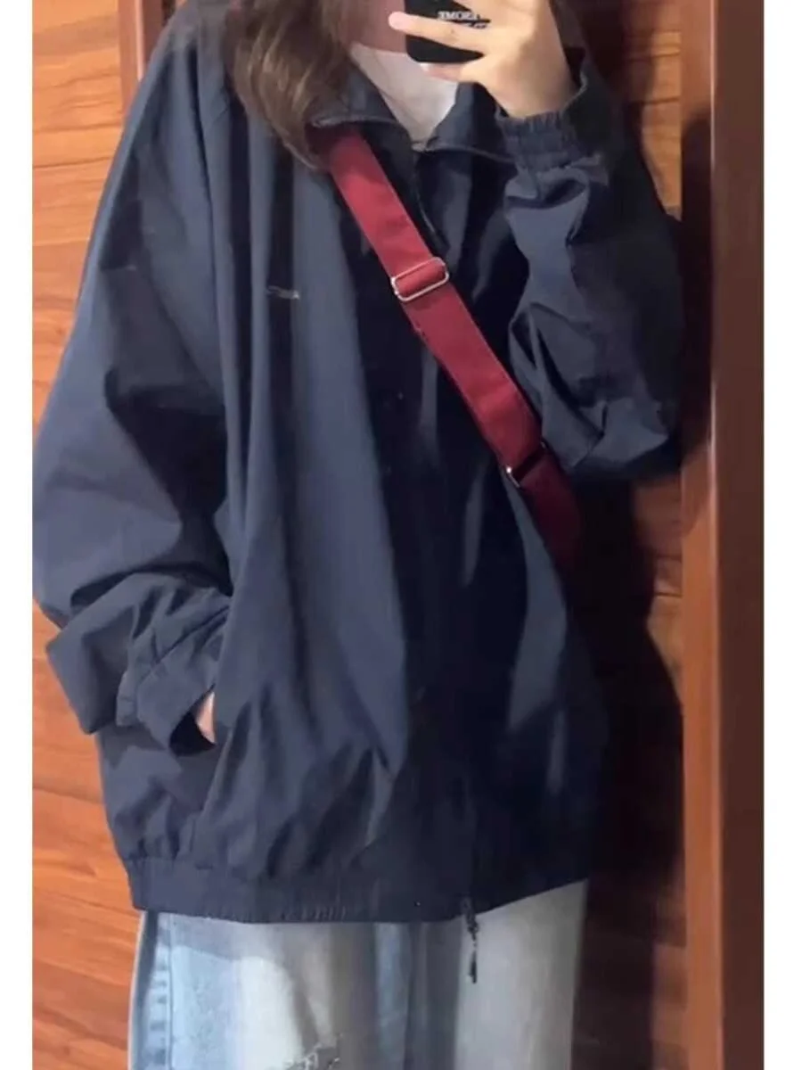 

Американская ретро-куртка свободного кроя синего цвета для женщин, весна-осень, новая модель, удобная ветровка для активного отдыха