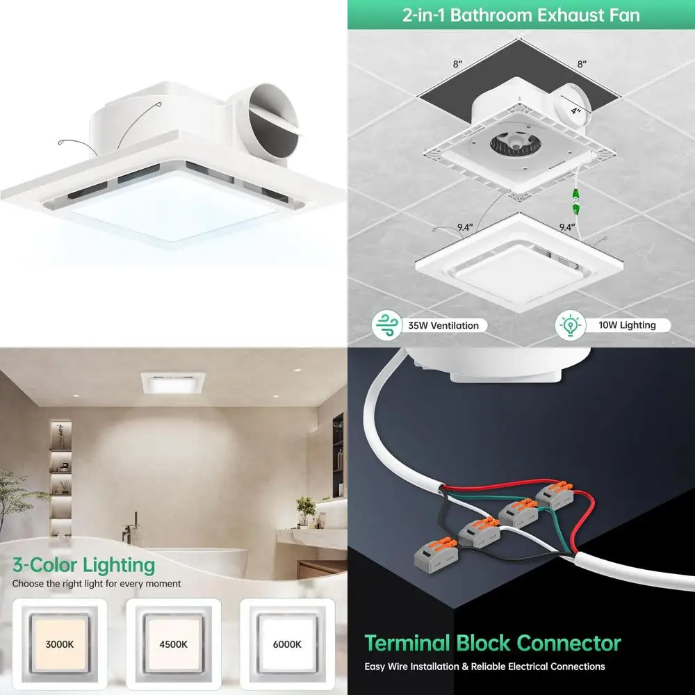 

10 Inch Energy-Efficient LED Bathroom Exhaust Fan with Light, 1000 Lumens, 4 Duct & 8 x 8 Cutout