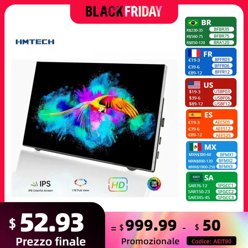 

9 Inch Portable Monitor Touch Screen Gaming Laptop PC Extended Display IPS HD 1024*600 Raspberry Pi Screen Dual Built In Speaker