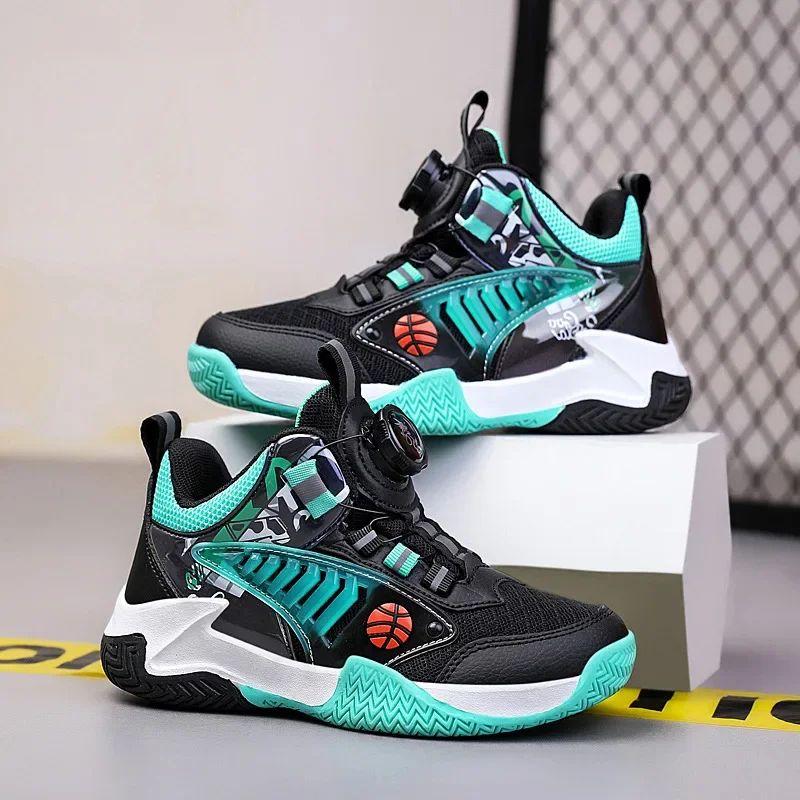 Children's Basketball Shoes 2024 Summer New Mesh Breathable Sports Shoes for Large Children Shock Absorbing Running Shoes