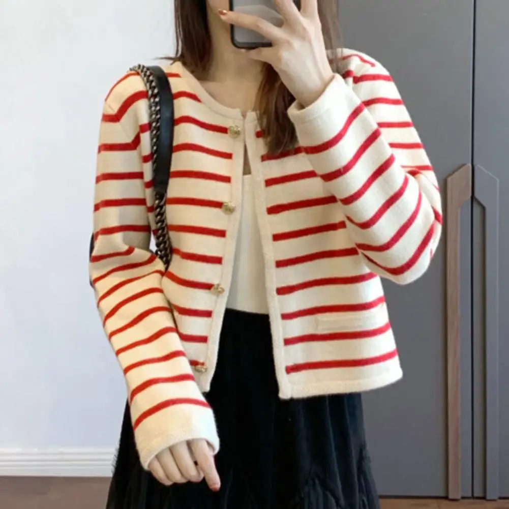 

Spring and autumn new black and white striped cardigan sweater women sweater single breasted casual blouse