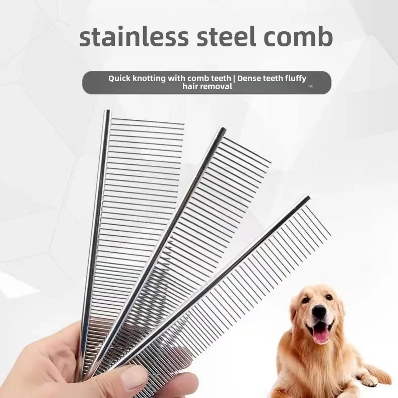 Stainless steel pet comb large comb small cat comb dog steel comb silver double-sided comb can be customized with color