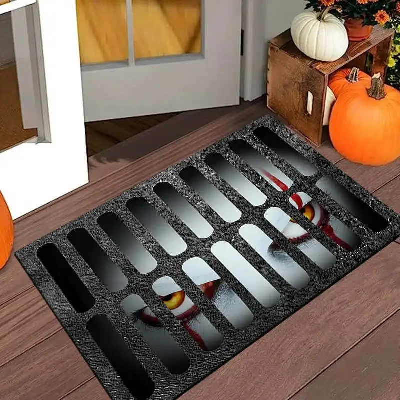 

Halloween Clown Doormat, Durable and Easy To Clean, Scary Face Manhole Cover Carpet, Home Entrance Doormat, Home Decor