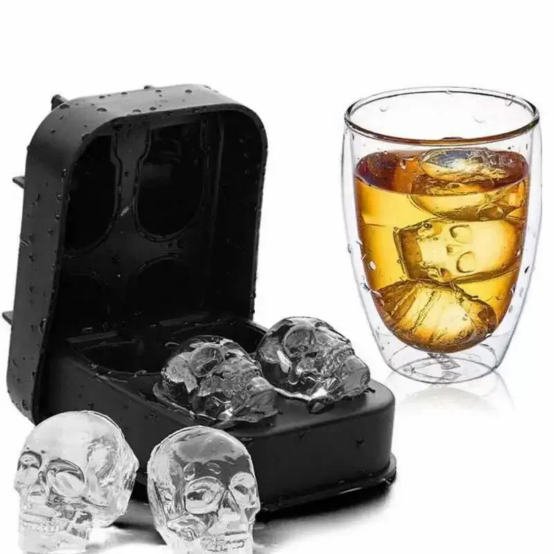 3D Skull Silicone Mold Ice Cube Maker 4-in-1 Chocolate Mould Tray Ice Cream DIY Tool Whiskey Wine Cocktail Ice Cube Best Sellers