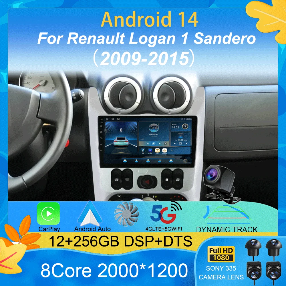 

Android 14 For Renault Logan 1 Sandero 2009-2015 Dacia Duster 4G Auto 2 Din Radio CarPlay Car Multimedia Player GPS Autoradio BT