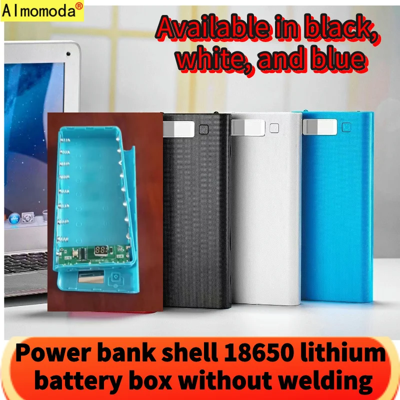 New 8-section power bank black and white blue shell 18650 lithium battery box mobile power DIY solderless power bank shell cover