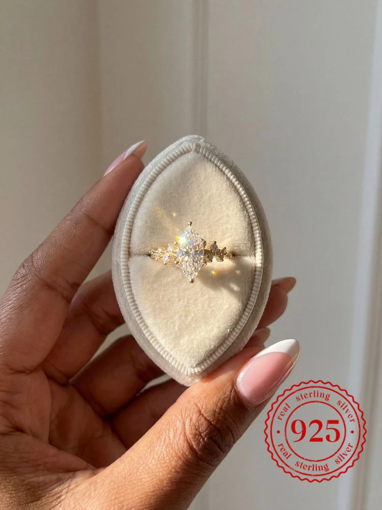 

925 Sterling Silver Luxury Elegant Classic Marquise Zircon Ring For Women Wedding Engagement High Quality Fine Jewelry