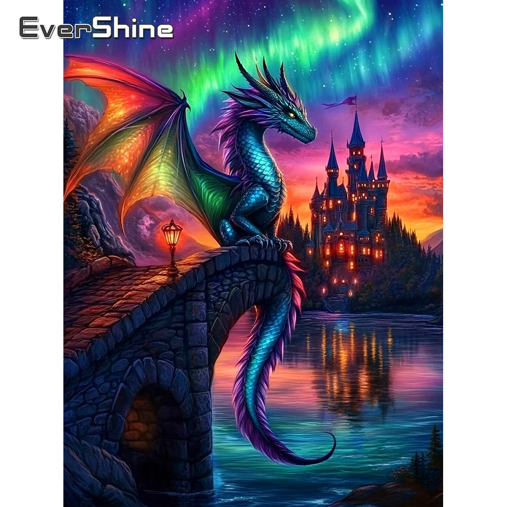 Evershine Vollquadratisches, rundes Diamantgemälde, Drache, Tierbild, Strass-Stickerei, Schloss, DIY-Mosaik-Dekoration für Zuhause