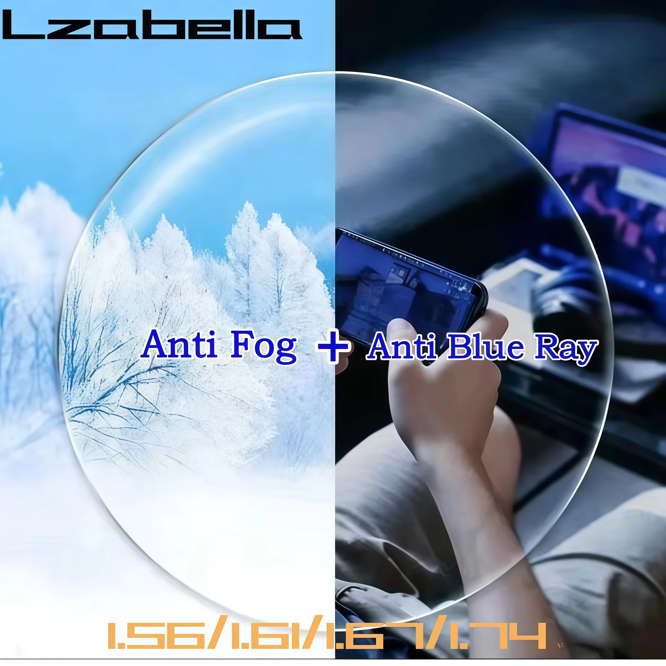 Lzabella 1.56/1.61/1.67/1.74 Anti Fog Anti Blue Ray Myopia Hyperopia Progressive Multifocal Anti Reflection Optical Lens 1 Pair