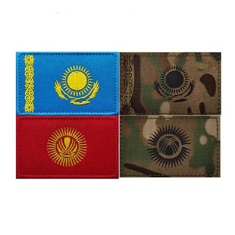 Hot Selling Badge Kyrgyzstan Flag Embroidered Badge Kazakhstan Tactical Morale Backpack Accessories with Patches for Clothing