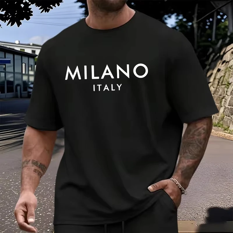 2026 New Arrival Men's Short-Sleeve Shirt Summer Letter Print Crew Neck Short-Sleeve Shirt Stylish Casual Loose-Fit Men's Top