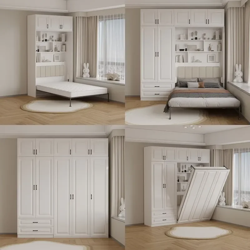 Multifunctional Modern Invisible Integrated Folding Bed Cabinet Positive Flip Side for Small Balcony MDF Apartment