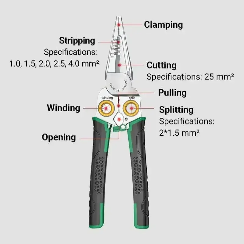 8-In-1 Stainless Steel Multifunctional Wire Stripping Pliers for Electricians  Stripping Pliers with  Electrical Measurement