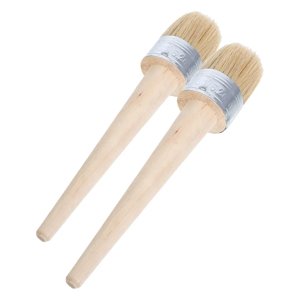 

2Pcs Round Paint Brushes Chalk Wax Brush for Furniture Walls DIY Art Crafts Comfortable Grip Durable Bristles 50mm