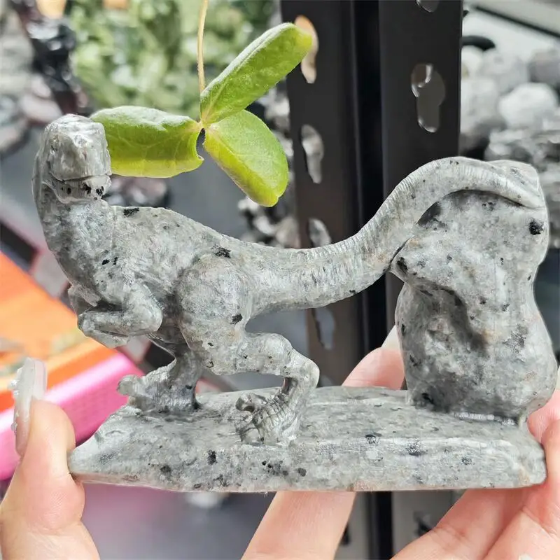 Natural Yooperlite Dinosaur Tyrannosaurus Quartz Carving Energy Stone Crafts Small Decoration Home Decor Holiday Gift 1pcs