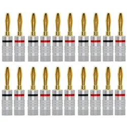 20pcs/10pairs BANANA PLUGS 24K Gold-plated 4MM Banana Connector with Screw Lock For Audio Jack Speaker Plugs Black&Red