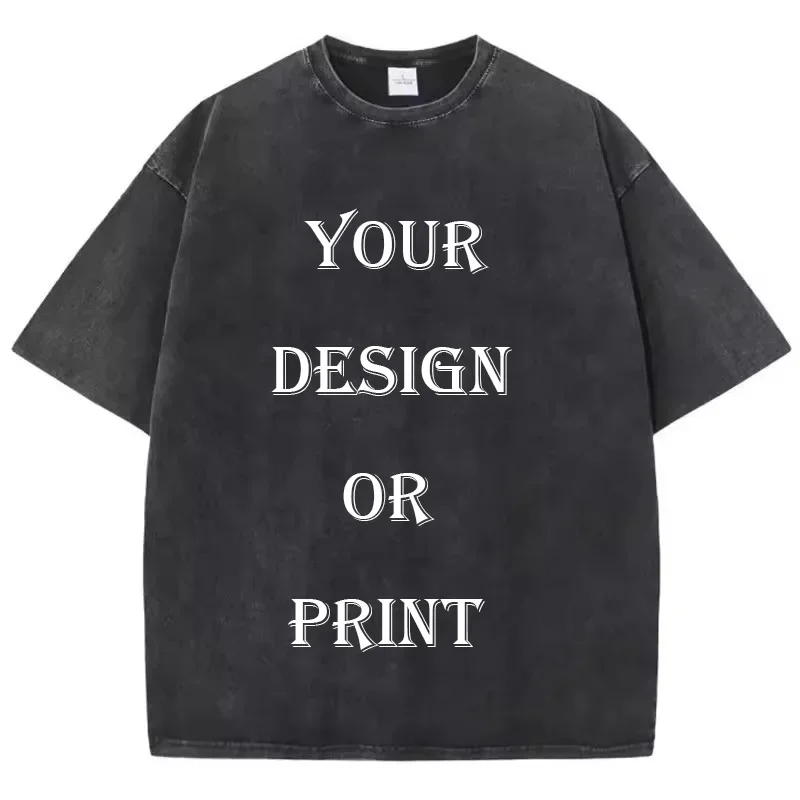 100 % Baumwolle, gewaschenes T-Shirt, individuell bedrucktes T-Shirt, Retro-Top, DIY, Ihr Foto oder Logo, T-Shirt, modisches individuelles Top, Unisex