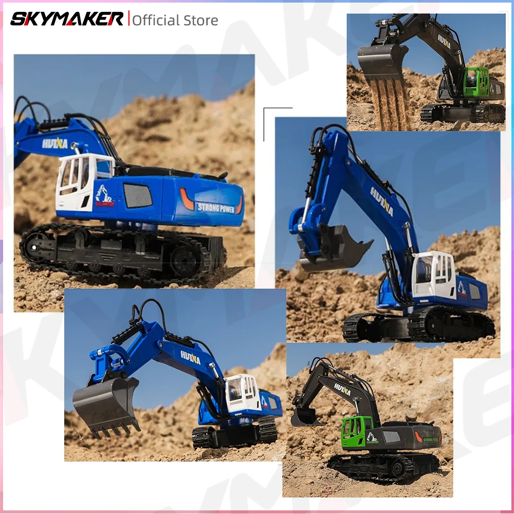 HuiNa 1/18 RC Excavator 11 Channel 2.4G Remote Control Alloy Digging Bucket Led Light Excavator Model RC Truck Toys Gift for Boy