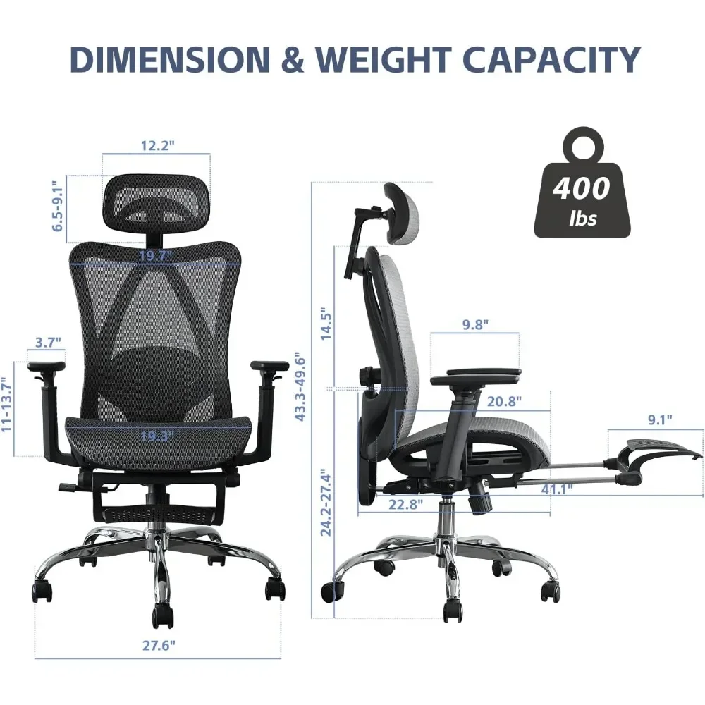 Ergonomic Office Chair with Adjustable Lumbar Support, SGS Certified Gas Cylinder, Retractable Footrest, Office Chair