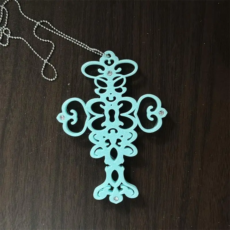 Y2k Hohlkreuz-Kartenhalter-Halskette, mintgrünes Perlenband, Gothic Harajuku Trendy Accessoire für den täglichen Look von Mädchen – Detail 7