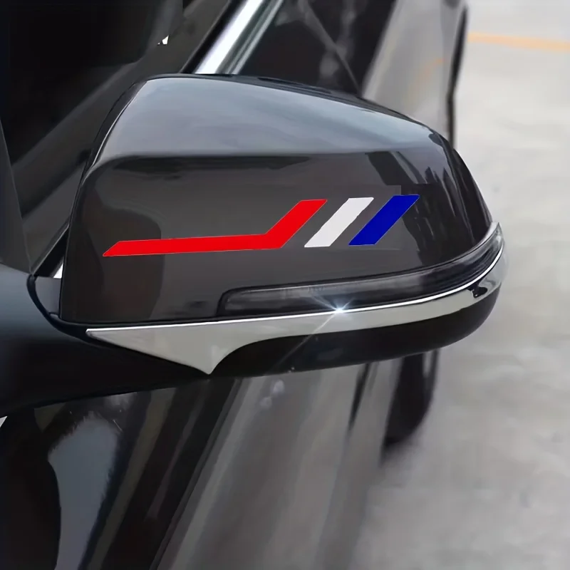 

1 НАБОР (2 шт./компл.) трехцветных наклеек в спортивном стиле для автомобильных зеркал заднего вида, водонепроницаемые виниловые наклейки для декора боковых зеркал автомобиля