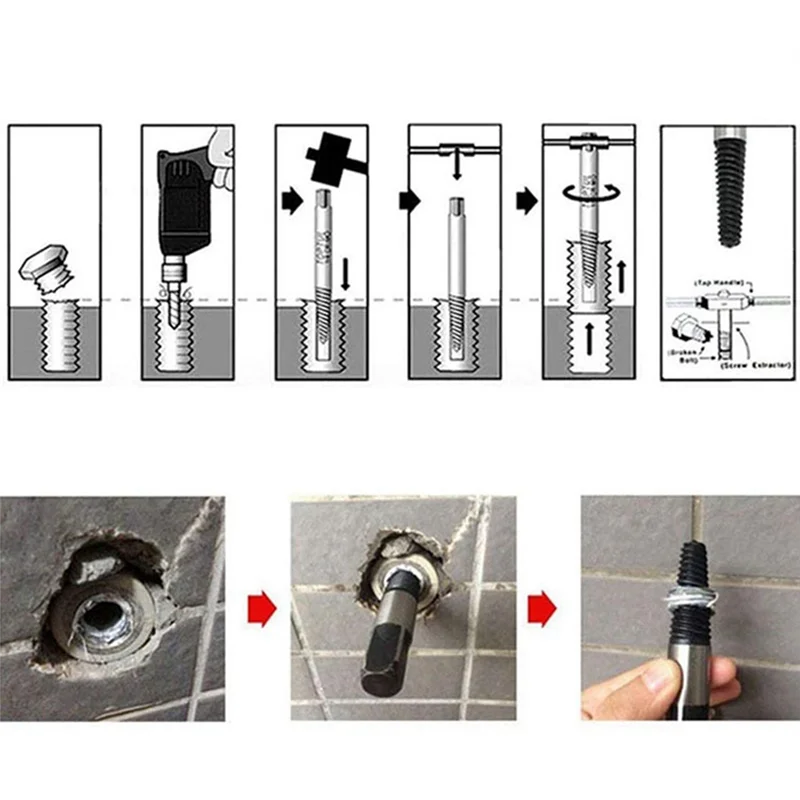 5 Pieces Of Broken Screw Extractor Bit Set Carbon Steel Double-Sided Screw Pulling Center Bit Hardware Tools Black-ABQU