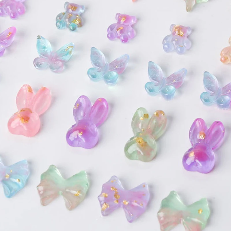 Aurora Glitter 3D Colorful Butterfly Bowknot Bear Rabbit Nail Charm Parts Jewelry DIY Resin Manicure Decals Nail Art Decorations