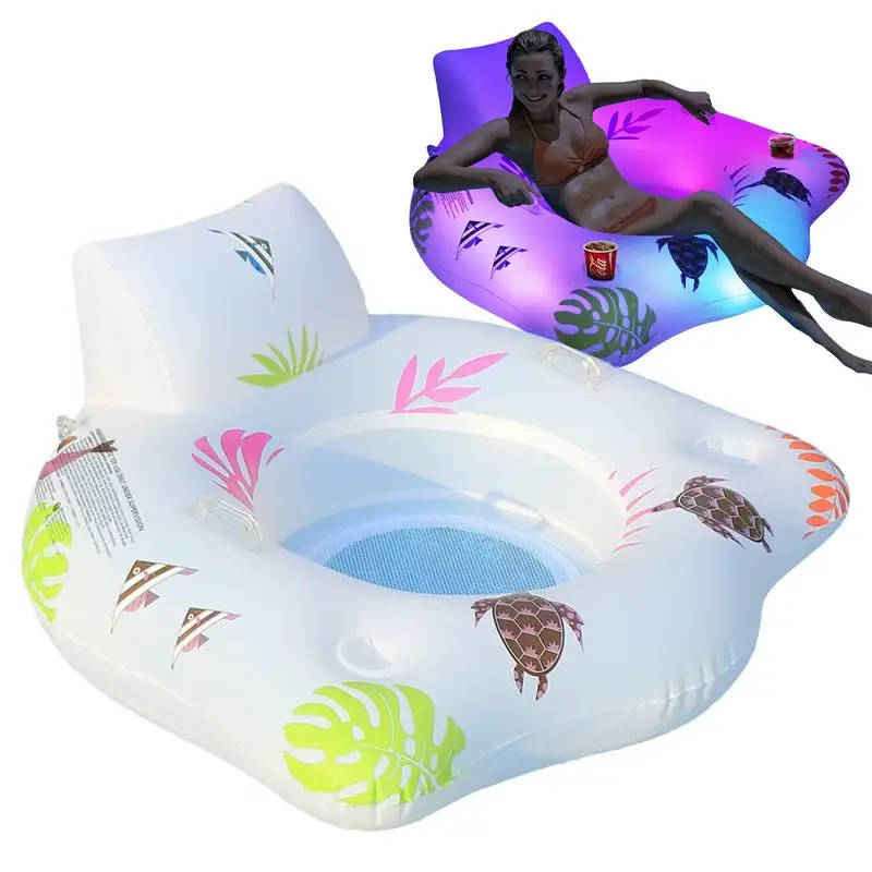 

Inflatable Pool Mattress 2 Cup Holder Lounger Float LED Lounger Float Inflatable Raft For Summer Pool Lounger Float With