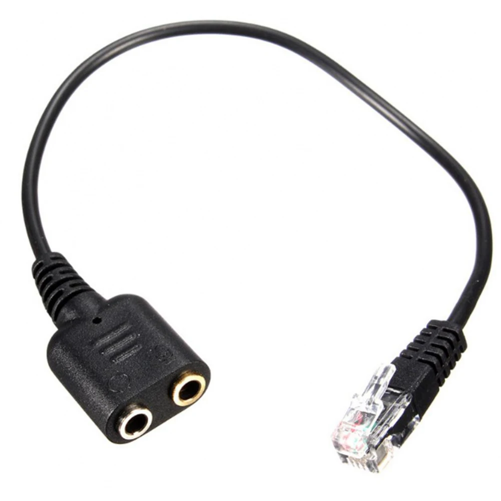 Kabel konverter adaptor steker RJ9 perempuan ke laki-laki Jack Audio 3.5mm ganda untuk PC komputer Headset perangkat telepon