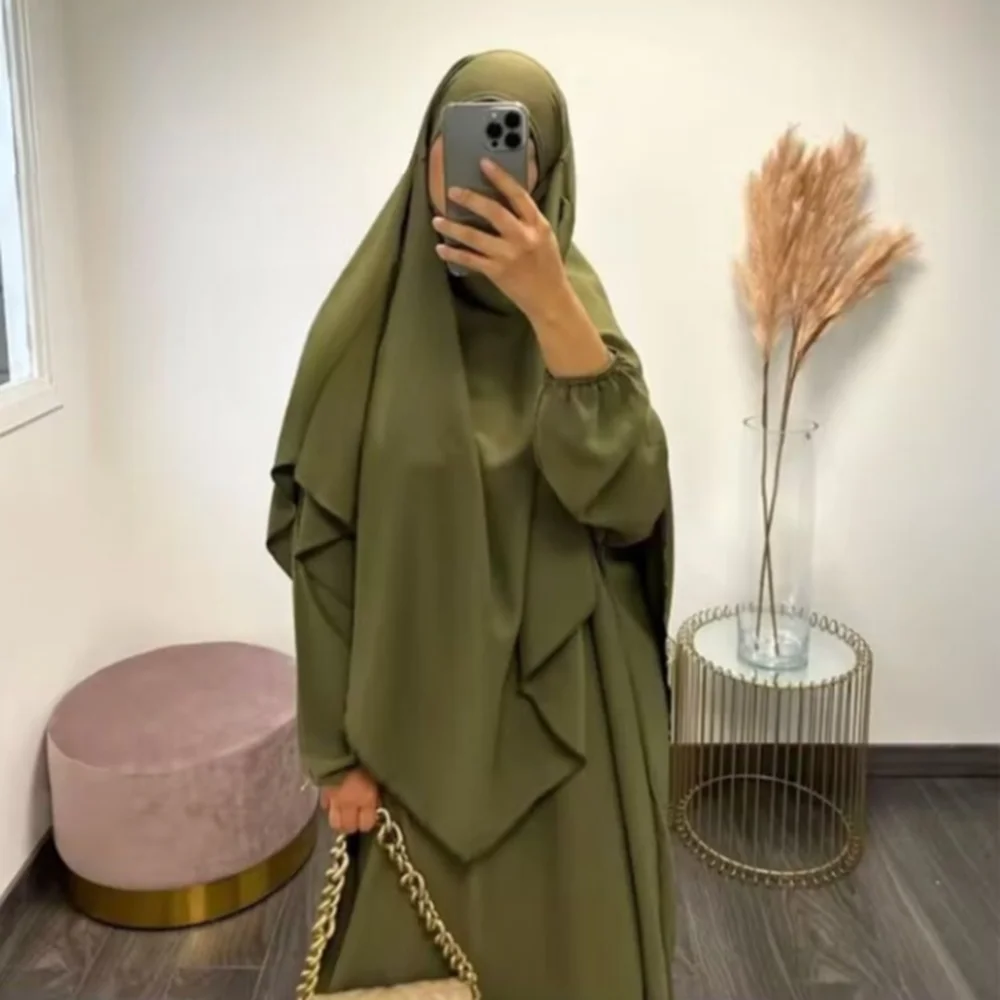 ‬Dubai Abaya Khimar Set Jilbab 2 Piece Prayer Clothes Muslim Women Long Hijab Scarf Dress Turkey Islam Outfit Ramadan Eid