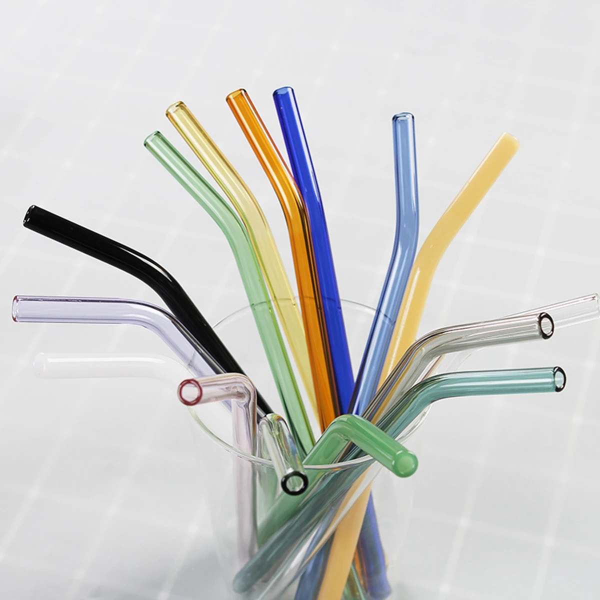 50PCS 8mm Glass Straws Reusable Drinking Straws Cocktail Eco-friendly Straws for Bar Beverages Milkshakes Tea Smoothies Juice