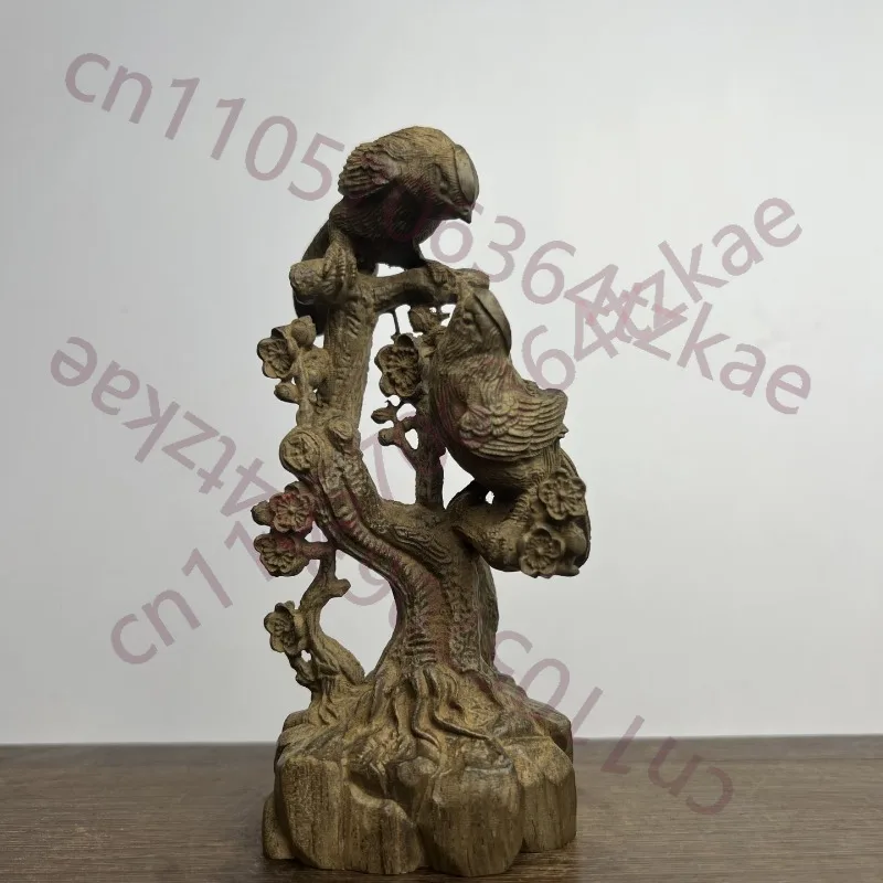 

Hand-Carved Agarwood "Joyful Magpies" Sculpture - 5.5"x1.7"x2.4" Wooden Bird Figurine, Chinese Style Home Decor, Living