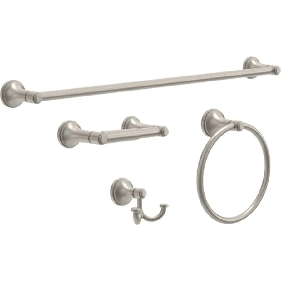 

Woodruff 4-Piece Bathroom Set Satin Nickel 18 + 6 Towel Rack Toilet Paper Holder Hand Towel Holder Hook Bathroom Hardware Acces